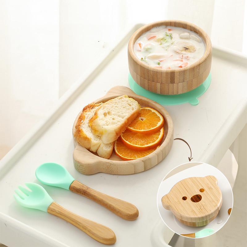 ชามเทรนนิ่งอาหารเด็ก ไม้ไผ่และไม้ธรรมชาติ — รูปที่ 1