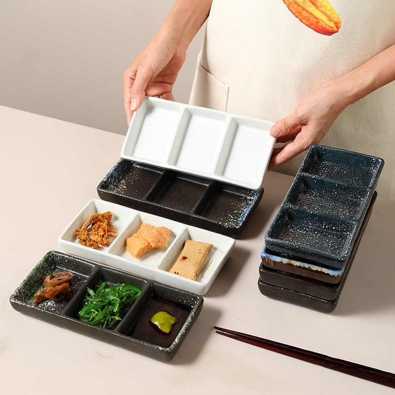 จานสูญหรือจานซอสเซรามิก 3 ช่อง สำหรับร้านอาหาร